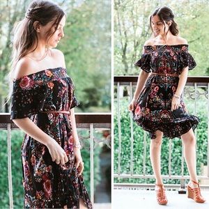 ANTHROPOLOGIE Patrons Of Peace Black Floral Off The Shoulder Dress, Size…
